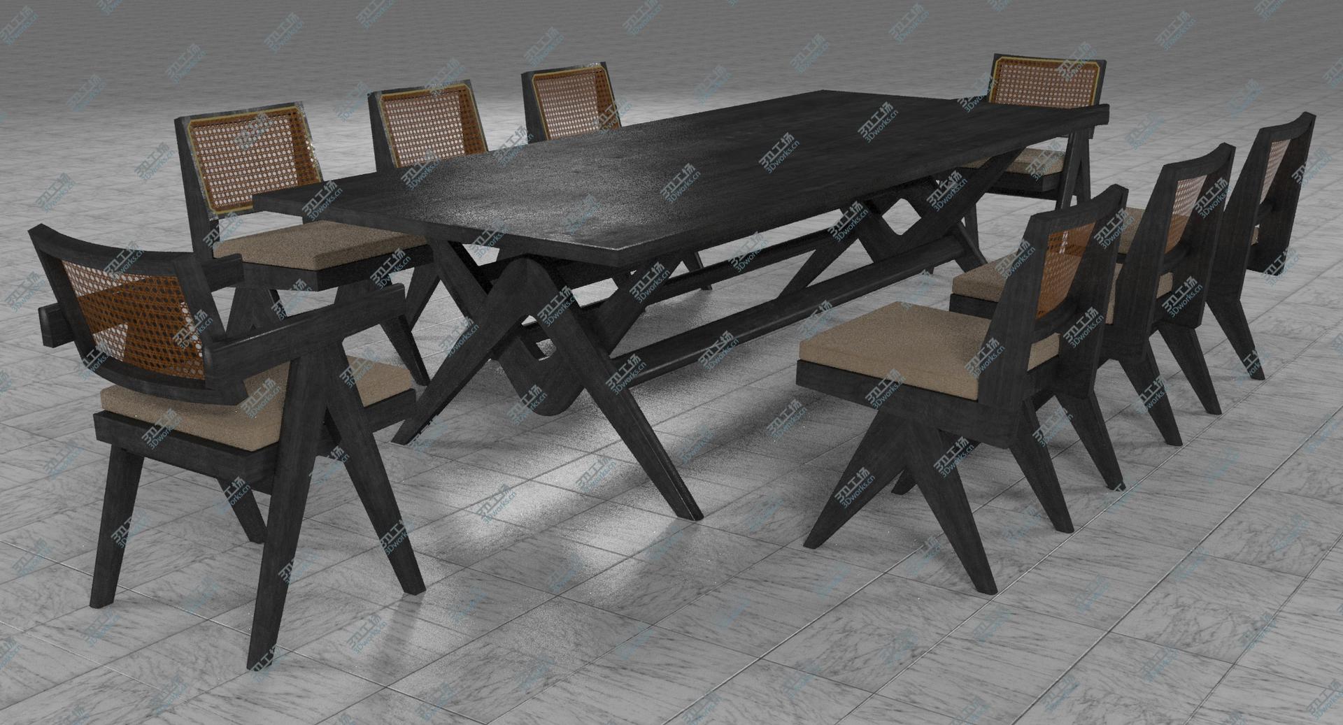 images/goods_img/202105073/3D Cassina Jeanneret Capitol Complex Table with Office Chair and Black Mahogany Chair with Cushions Set/1.jpg